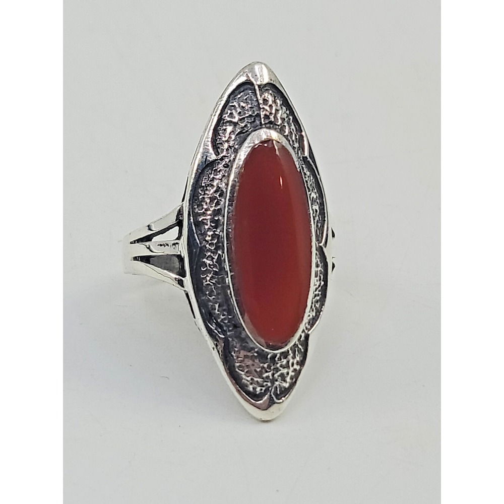 Vintage Sterling Silver 925 Carnelian Womens Gemstone Ring Size 8 Estate